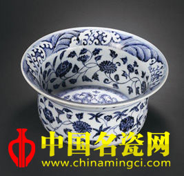 明永乐青花缠枝牡丹海水纹折沿洗