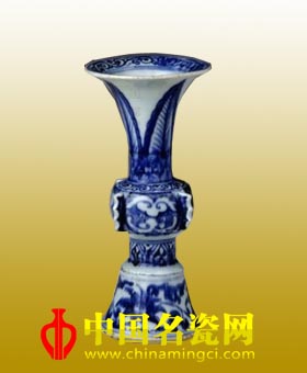 中国名瓷网 元青花蕉叶纹瓷觚