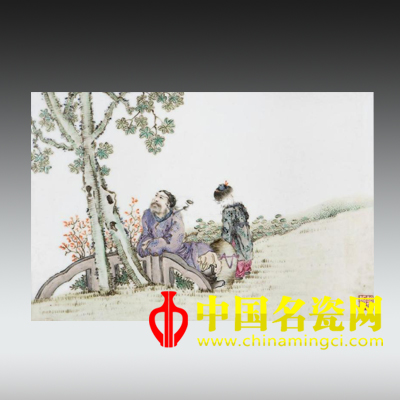 醉酒图 粉彩瓷板挂屏
