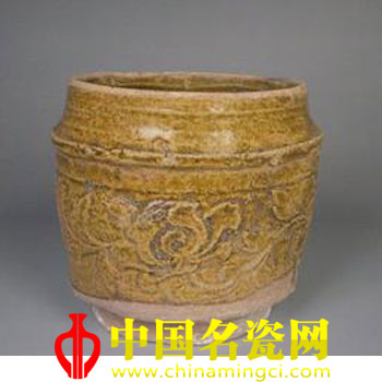 临川窑印花黄釉罐